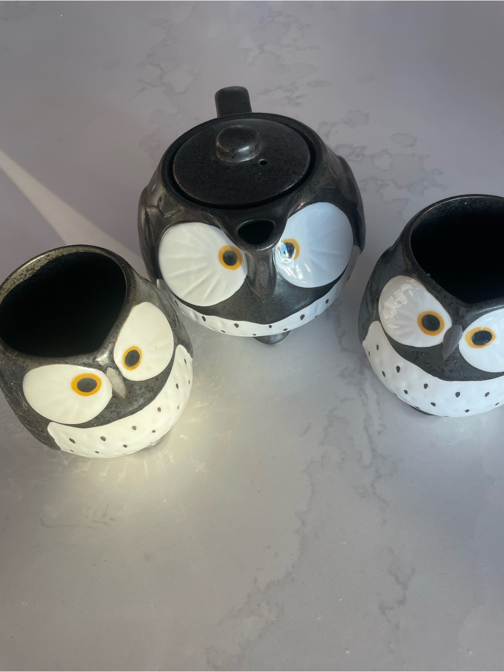 Vintage Owl Tea for One Set, Ceramic Owl Teapot